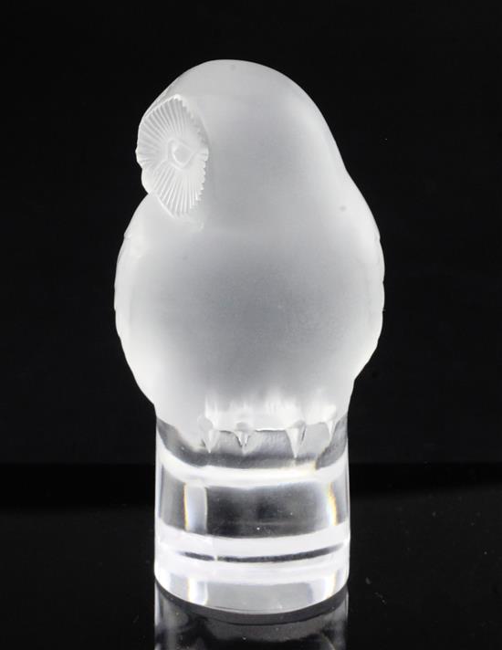 Chouette/Baby Owl. A glass mascot by René Lalique, introduced in 1931, No.11193 Height 8.8cm.